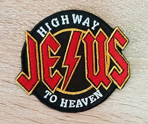 Jesus High Way para o céu. Bordado de ferro de bordar. Tamanho: 3,7 x 3,3 polegadas