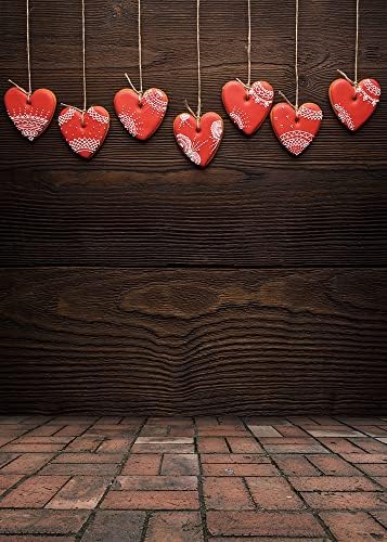 Placa de madeira Brown Red Love Heart Fotografia Castas de Remos de 5x7ft Tecido Casamento Dosu -Bridal Dia da