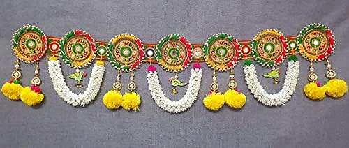 Pearl, espelho trabalho portão artesanal pendurado Toran Bandarwal para decorações em casa Diwali