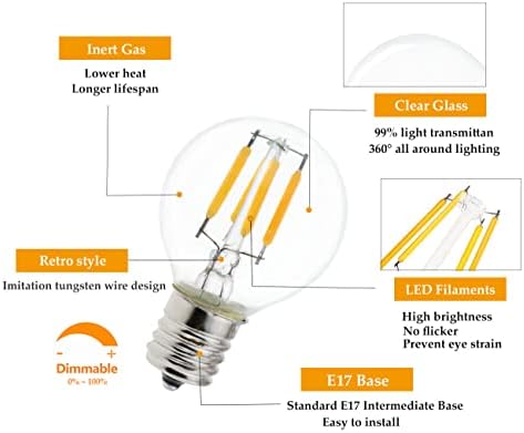 Lâmpada LED de 2-pacote E17 S11, E17 Base Intermediária Base Lâmpada 4W Daylight 6000K, 40 WATT S11 G40 Substituição