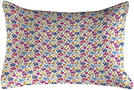 Ambesonne Floral acolchoado Caso de travesseiros, design de desenho animado Padrão engraçado de emoção