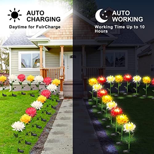 12 PCs Luzes de flores solares jardim impermeável ao ar livre luzes de crisântemo LED LED Flores decorativas