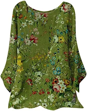 Fragarn Womens Summer tops casual linho de algodão solto redondo pescoço de pescoço elegante tie-dye impressão