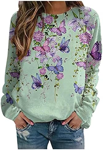QTOCIO Women Crewneck Sweatshirt, Moda Butterfly Floral Manga Longa Blusa Casual Blusa Tops Tshirts Roupas
