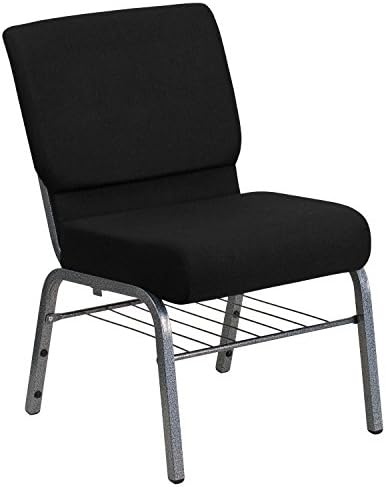 Flash Furniture Hercules Series 21''W Cadeira de igreja em tecido preto com rack de livro - quadro de veia