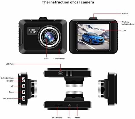 Gosuguu Dash Cam Frente 1080p FHD- 2,0 polegadas Mini tela de tela Dash Cam Cames de carro de carro G-Sensor