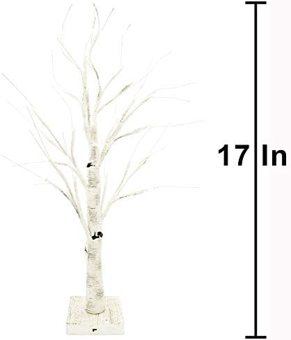 2ft 2ft Birch LED Tree, bateria operada com mesa de mesa branca com timer titular de jóias de jóias
