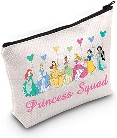 BWWKTOP PRINCESS Squad Squad Bolsa de maquiagem Princesa Grupo Presentes Belle & Ariel & Tiana e Aurora Zipper