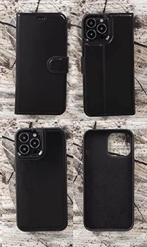 Venoult iPhone 13 Pro 6.1 Capa da carteira de couro genuíno para homem ou mulher, capa de flip de luxo destacável,