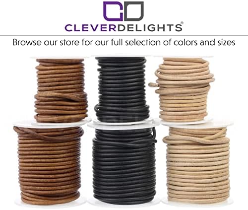 Lights CleverDelights 3,5 mm Cordão de couro preto - 25 pés - 1/8 Cordamento de couro genuíno redondo