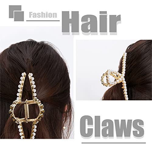 2 Pacote de garra de cabelos de metal com pérolas/decoração de diamante - clipe de cabelo grande não