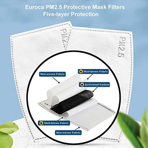 Máscara de pano de pano EUROCA 3 camadas laváveis ​​respiráveis ​​reutilizáveis ​​ajustáveis ​​com