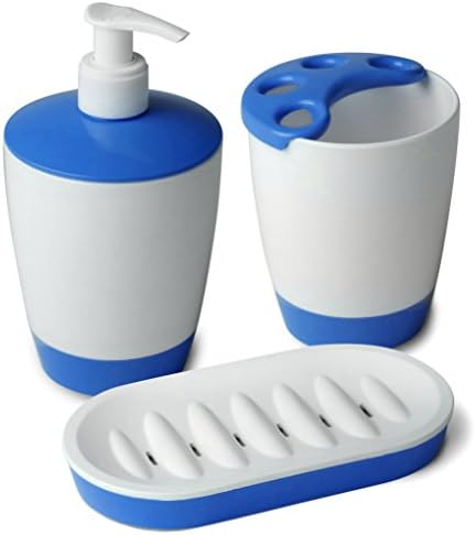 Tatay Kristal Sabão/suporte/dispensador de escova de dentes, branco/azul, 3 peças