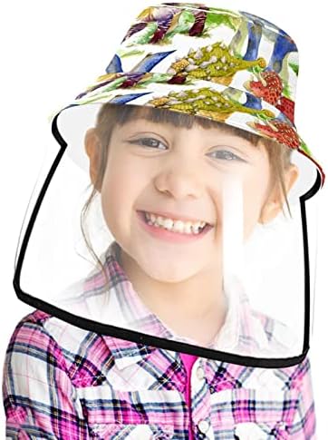 Chapéu de proteção para adultos com escudo facial, chapéu de pescador anti -sun tap, aquarela pintando dinossauros