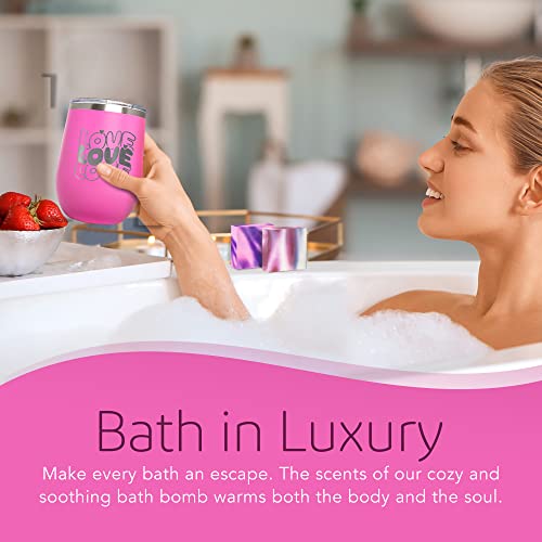 Presente de bola de spa da caixa de amor Conjunto para mulheres - loção, sabão, bomba de banho, copo rosa
