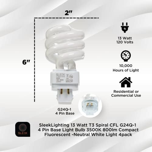 Luz de luz de 13 watts T3 T3 CFL 4 pinos G24Q -1 Lâmpada de base 3500k 800lm -Fluorescente compacto -Luz branca