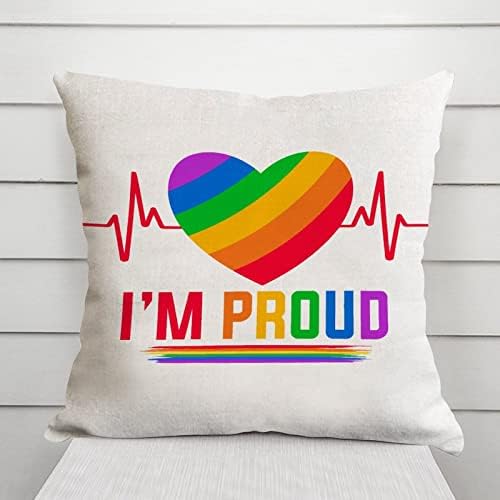 Estou orgulhoso arco -íris batimentos cardíacos capa de travesseiro de dia dos namorados, copa de gênero da