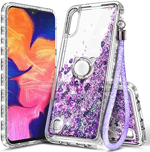 Caso da supremacia NGB para Samsung Galaxy A01, Sçap Ring Holder/Wrist, Liquid Bling Sparkle Glitter Girls Women