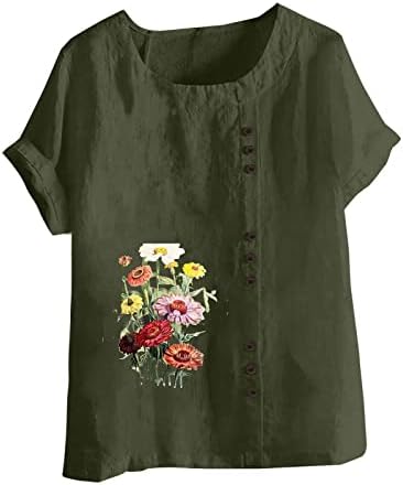 Camisetas de manga curta para garotas girlsckneck linen Daisy Floral Graphic Plus Size Bloups