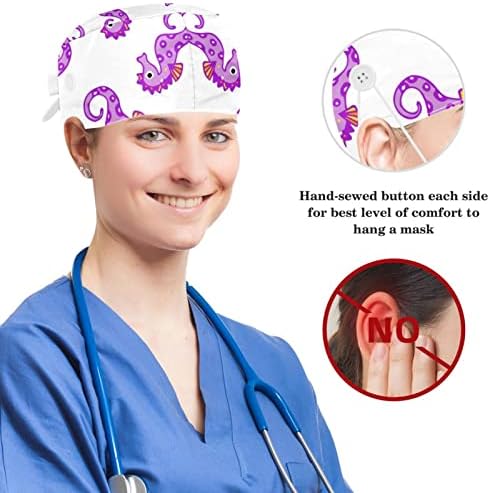 Capas de tampa médica Capinha de trabalho ajustável com botões e cabelos de cabelos de arco Padrão de cães