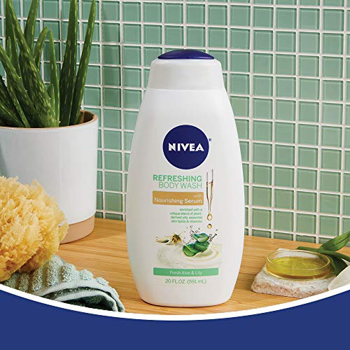 Nivea Fresh Aloe e Lily Refreshing Body Wash com soro nutritivo, garrafa de 20 fl oz