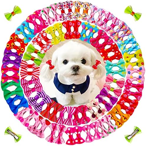 MRUQ PET 80PCS/40Pairs Dog Arcos, Bulk Cute Pet Small Dog Armilhas 0,98x1,37 polegadas, mistura artesanal