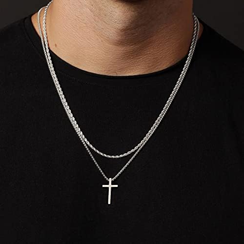 Glishiver Cross Colar para homens, ouro prateado preto em aço inoxidável masculino colars cruzados