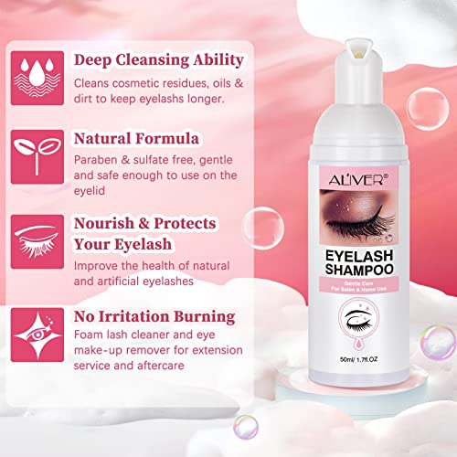 Lash Shampoo para extensões de cílios, limpador de extensão de cílios, shampoo de cílios 50ml, escova