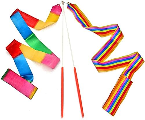 Fitas de dança Rainbow Freamers Ginástica rítmica Ribbon Baton Girling Wands On Sticks 2pc for
