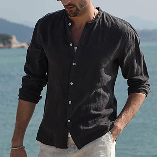 Blusa de algodão com algodão com tampas respiráveis ​​de verão, camisa de linho comprida, blusa masculina masculina