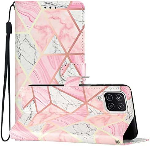 Diário de Mavis Galaxy A42 5G Caixa Padrão de mármore rosa, elegante capa de fólio de couro PU