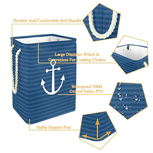 Âncora náutica com cestas de armazenamento de padrões de listras azuis marinho, lixeira de armazenamento