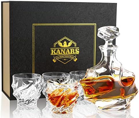 Conjunto de decantador de uísque de Kanars - 25 oz de bebidas alcoólicas de cristal com 4 óculos de rocha 9 oz