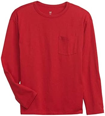 Camiseta de bolso de manga longa de garotos de gap, vermelho moderno, grande nós