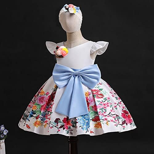 Aybbshow Big Bowknot Costa Criança Baby Girls Dresses formais Vestido de festa de concurso com roupas de flores