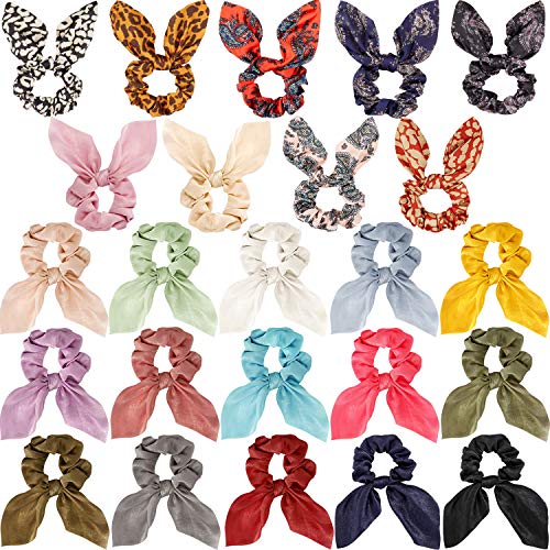 24 peças scrunchies de cabelo lenços macios scrunchies elástica bandos de cabelo laço laços de coelho orelhas