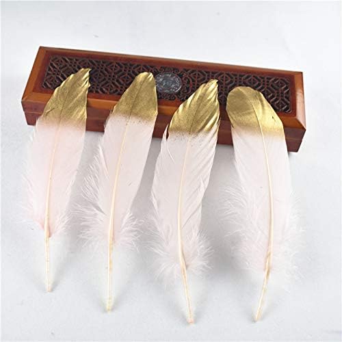 Ttndstore 10pcs/lote de ouro mergulhado em penas de ganso para penas pretas para jóias fazendo decoração de pluma