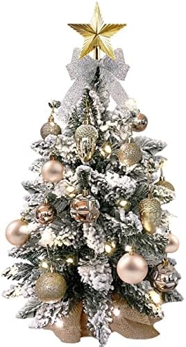 Aykut 60cm Golden Flocked Christmas Tree com luz LED com Pinecone, Mini Mini Desktop Decoração de Natal