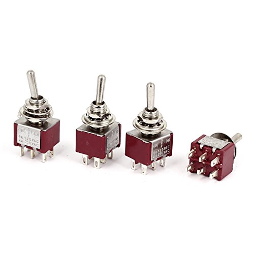 Aexit AC125V/250V 6A/2A Switches 6 pinos DPDT On-off-On Tragughing Switches de alternância para os pés 4 PCs