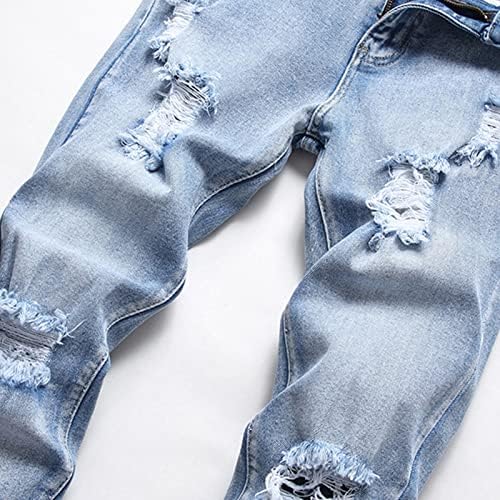Jeans esbeltos rasgados para homens angustiados destruídos as calças de jeans reto de perna retro Hip Hop