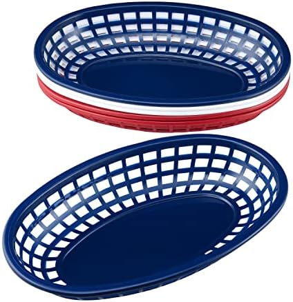 Supremo utensílios domésticos de 6 peças oval patriótico cestas de hambúrguer de polipropileno, branco/vermelho/azul,
