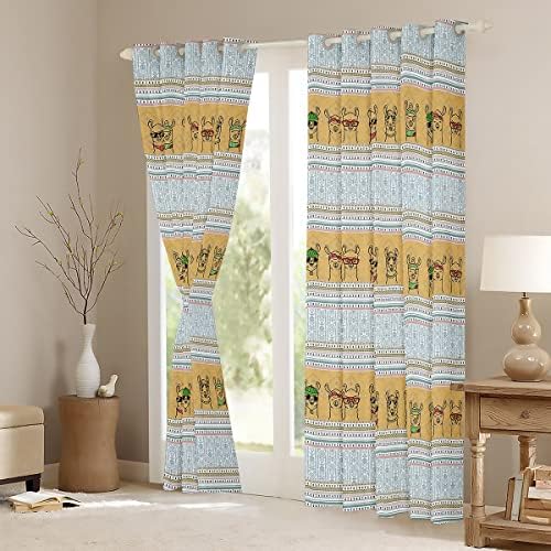 Cortinas de blecaute alpaca Kawaii Presentes de lhama cortinas fofas para crianças crianças, cortinas de cactos