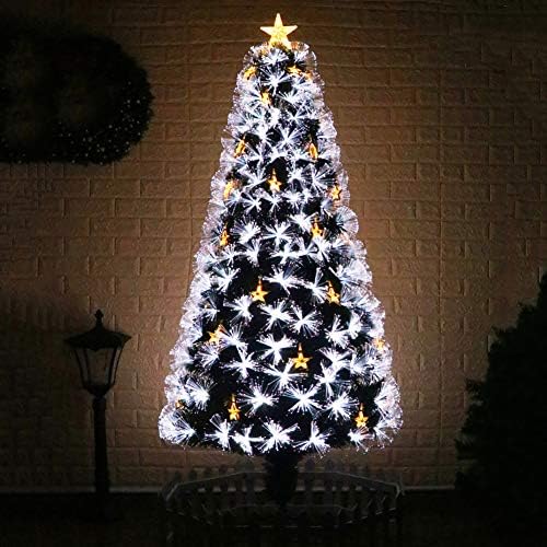 Árvore de Natal artificial de 6 pés, árvore de dobradiças premium com luzes LED e suporte de metal dobrável,