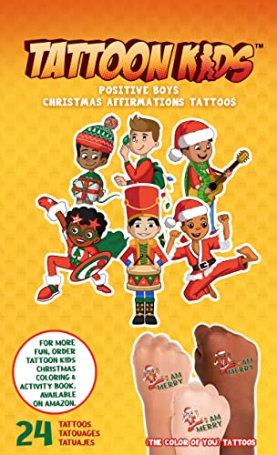Tattoon Kids - Pacote de 24 Tattoos temporários de Afirmação de Natal positivos | Tatuagens temporárias