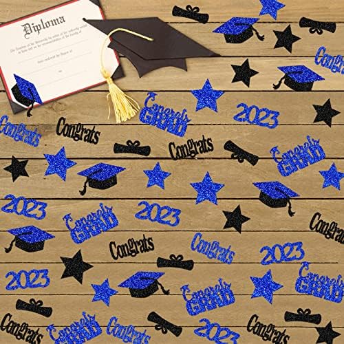 Blue Graduation Confetti 2023 Decorações de mesa de graduação Classe de 2023 Decorações de festas de graduação
