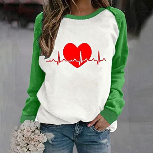 Camiseta gráfica de coração fofo para feminino para o dia dos namorados da feminina Pullover de