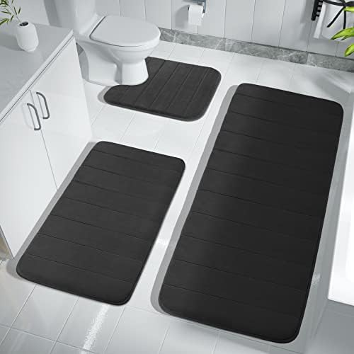 Yimobra 3 peças Memory Foam Bath tapetes, 44,1x24 + 31,5x19.8 e em forma de U para tapetes de banheiro,