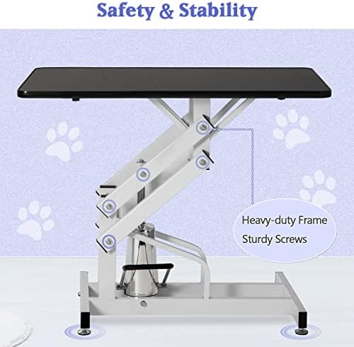 Mesa de limpeza de cães unovity para cães pequenos/grandes, mesa de limpeza hidráulica de serviço pesado com braço aéreo ajustável e altura do laço, alcance de 21-36 polegadas