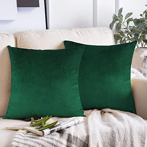 Tampas de travesseiro de arremesso 18x18 Conjunto de 2 esmeralda Decoração de veludo verde floresta