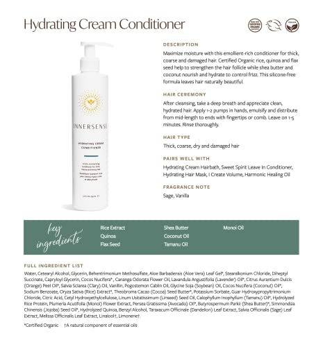 A beleza orgânica de InnerSense - shampoo de cabelo hidratante natural + condicionador de creme